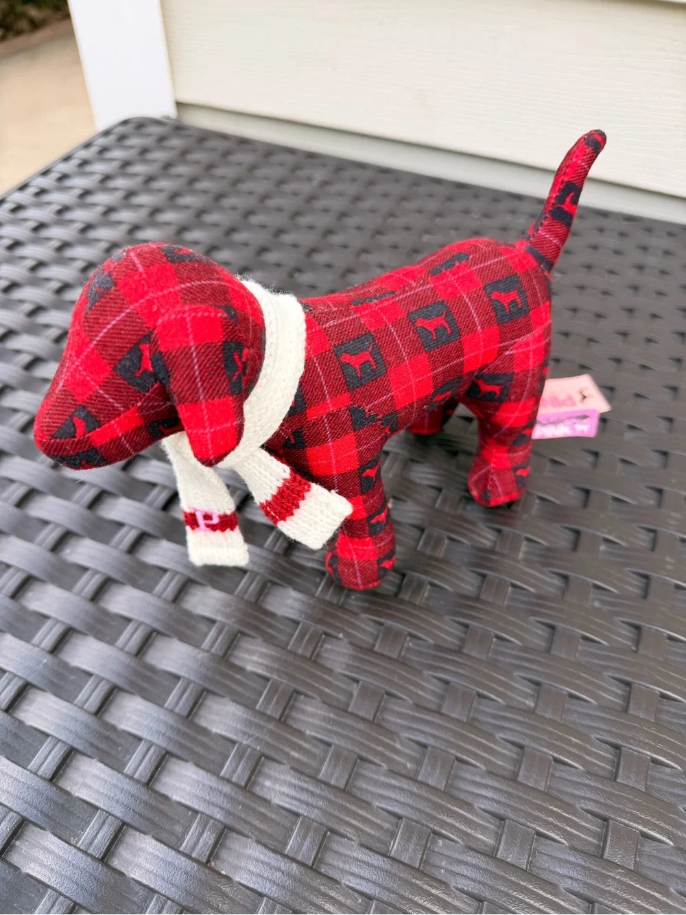 Victoria Secret Red Plaid Decorative Dog Figurine with White Scarf - Pet Accent